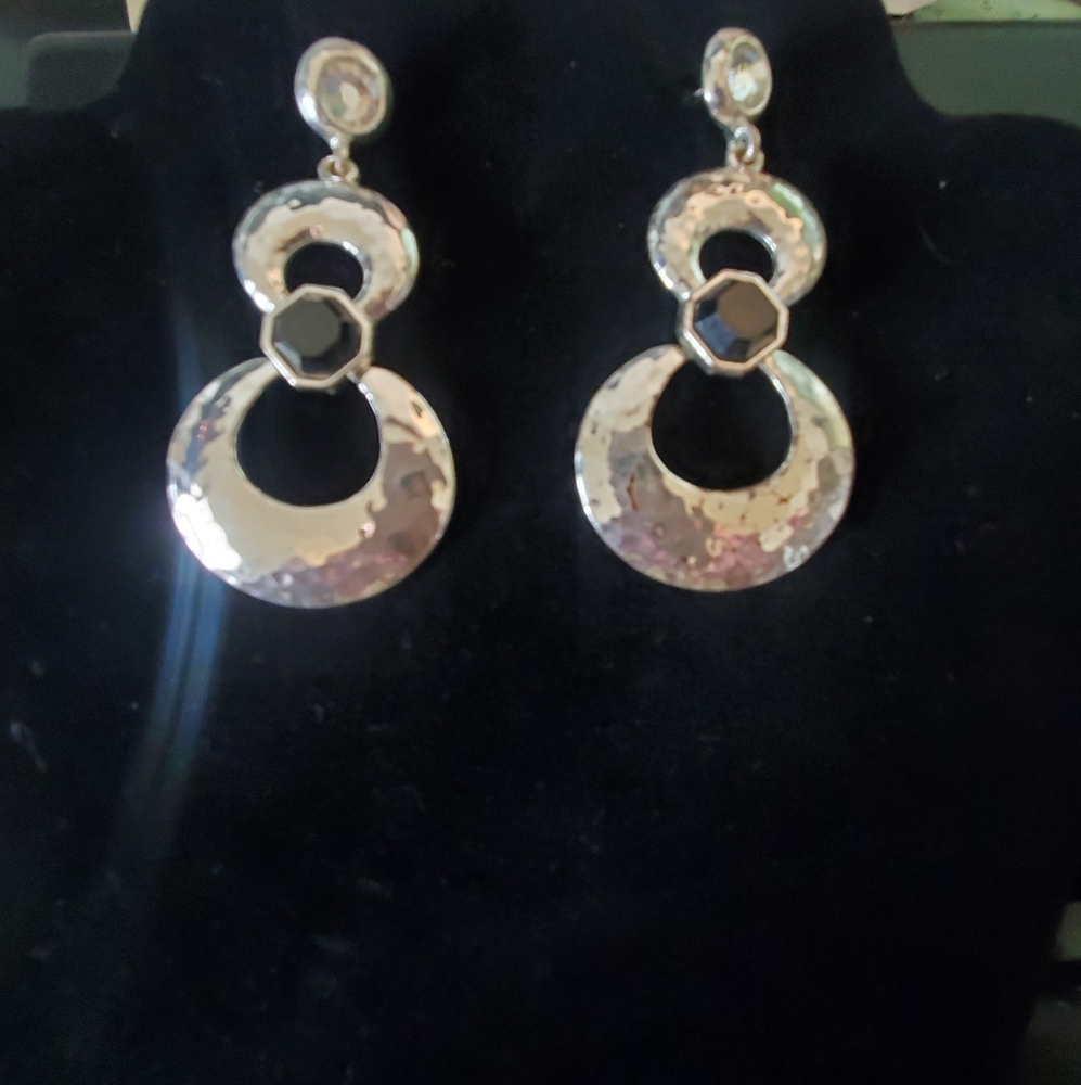 Silver/Black Dangle Pierced Post Earrings